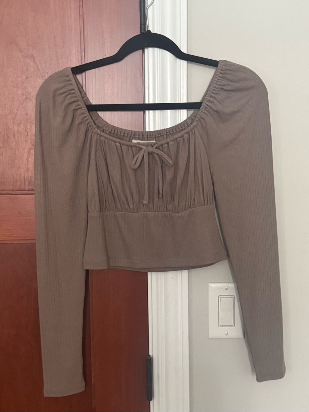 Madewell Cropped Ribbed Long Sleeve Tie-Front Top | NWT | Medium